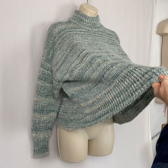 J Crew Chunky Wool Sweater Womens Small Blue Marled High Neck Boxy Crop Oversize - Picture 3 of 13